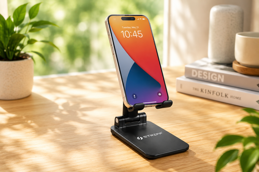 Multipurpose Adjustable Tabletop Mobile Stand | Foldable Phone Holder | Universal Compatible | Anti-Skid Design | Height & Angle Adjustable | Black
