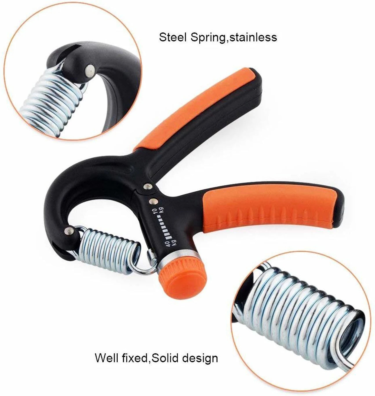Premium Adjustable Hand Grip Strengthener | 10–40 KG Resistance | Forearm, Wrist & Finger Exerciser | Gym & Home Fitness | Orange & Black