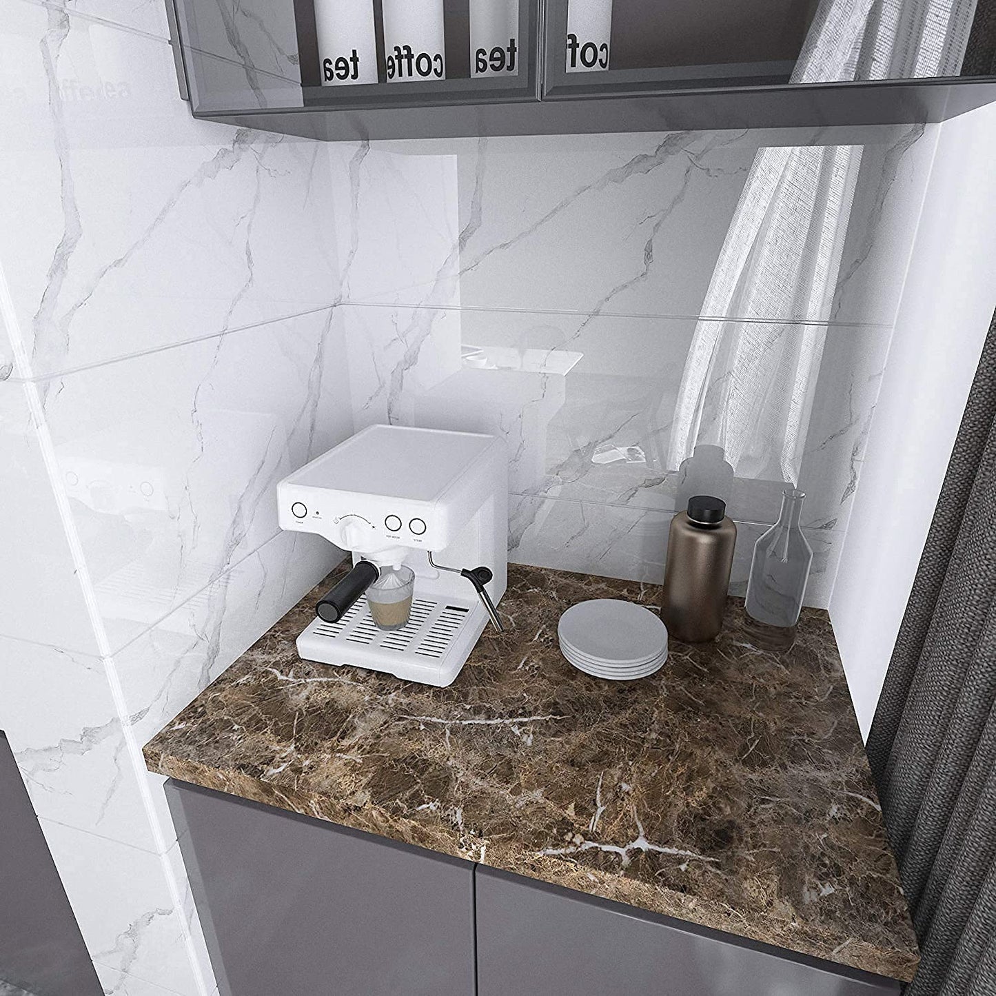 Brown Marble Aluminum Foil Kitchen Sticker Paper(60*200CM)