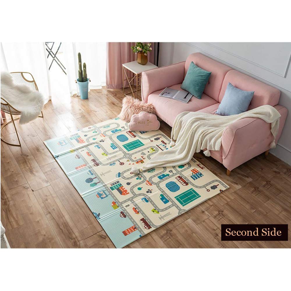 Extra Large Reversible Baby Play Mat | BPA-Free Foam Crawling Mat | Waterproof & Foldable | Tummy Time & Floor Play Mat (195.5 × 147 cm | 0.6 cm Thick)