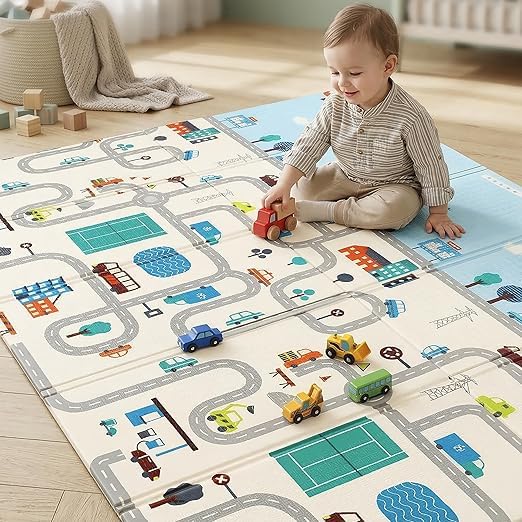 Extra Large Reversible Baby Play Mat | BPA-Free Foam Crawling Mat | Waterproof & Foldable | Tummy Time & Floor Play Mat (195.5 × 147 cm | 0.6 cm Thick)
