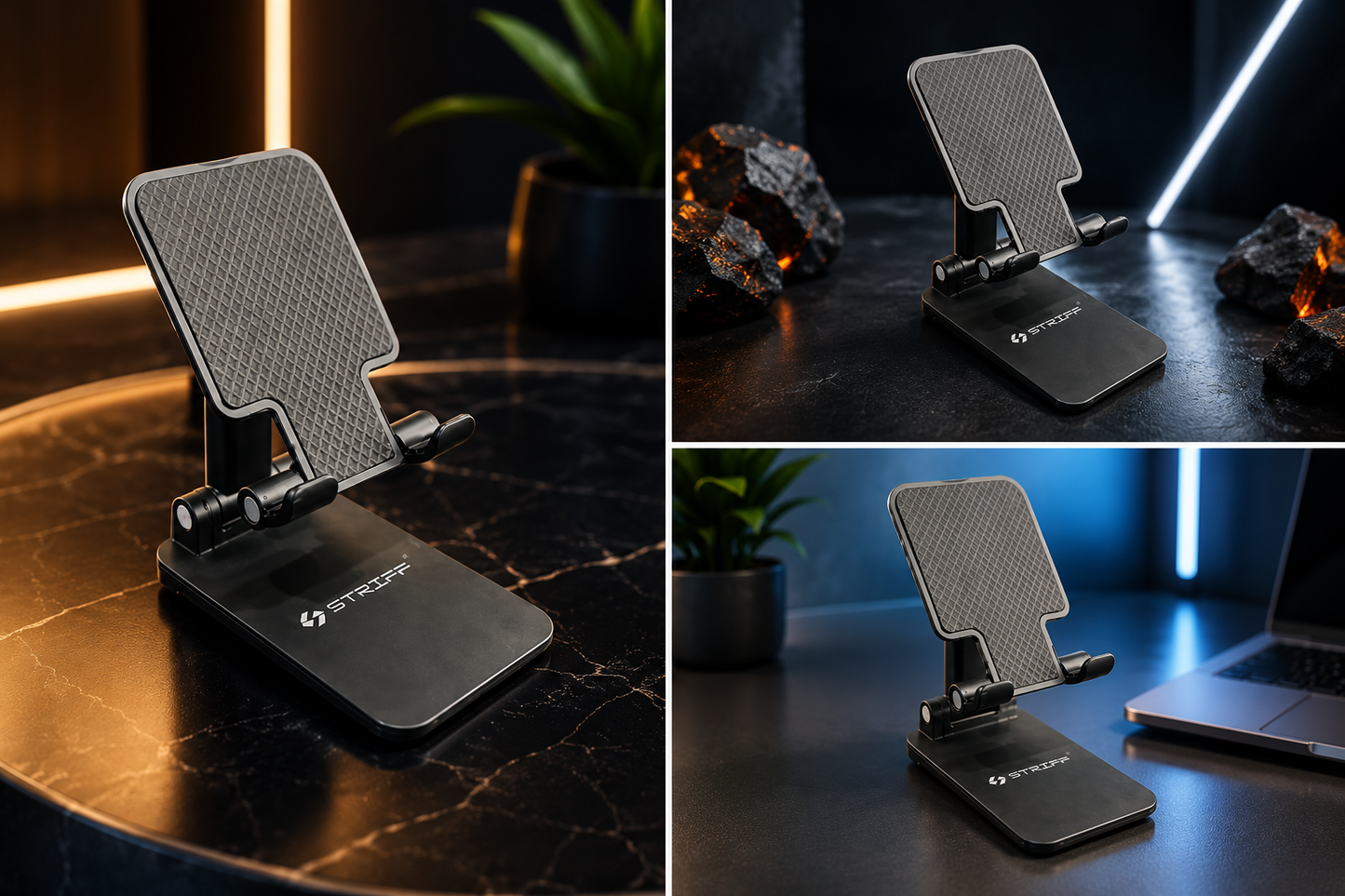 Multipurpose Adjustable Tabletop Mobile Stand | Foldable Phone Holder | Universal Compatible | Anti-Skid Design | Height & Angle Adjustable | Black