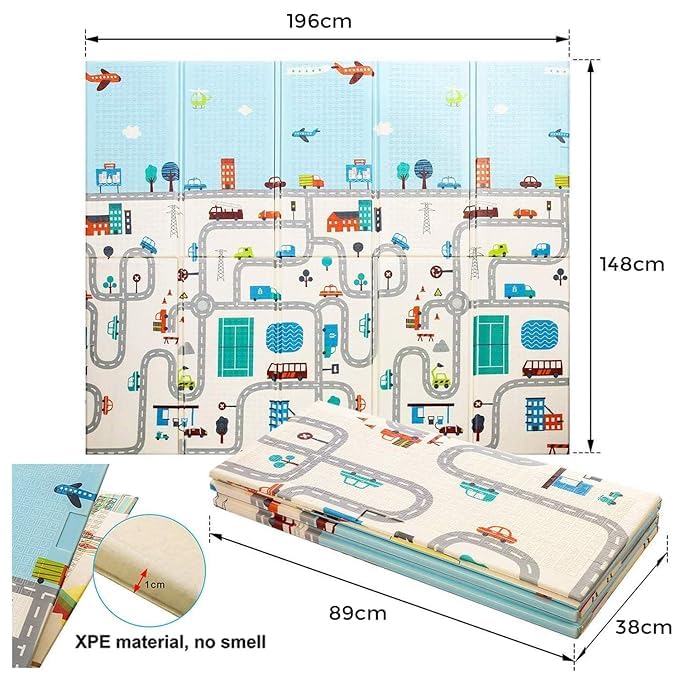 Extra Large Reversible Baby Play Mat | BPA-Free Foam Crawling Mat | Waterproof & Foldable | Tummy Time & Floor Play Mat (195.5 × 147 cm | 0.6 cm Thick)