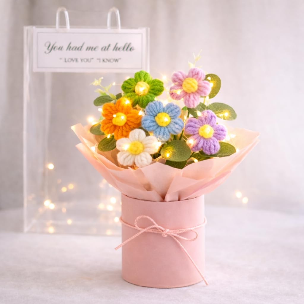 Artificial Crochet Flower Bouquet with LED Light