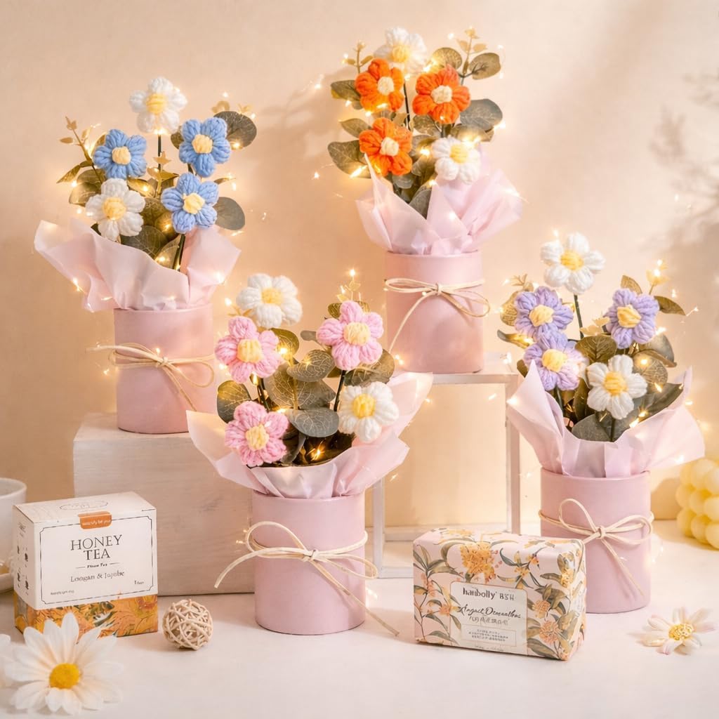 Artificial Crochet Flower Bouquet with LED Light