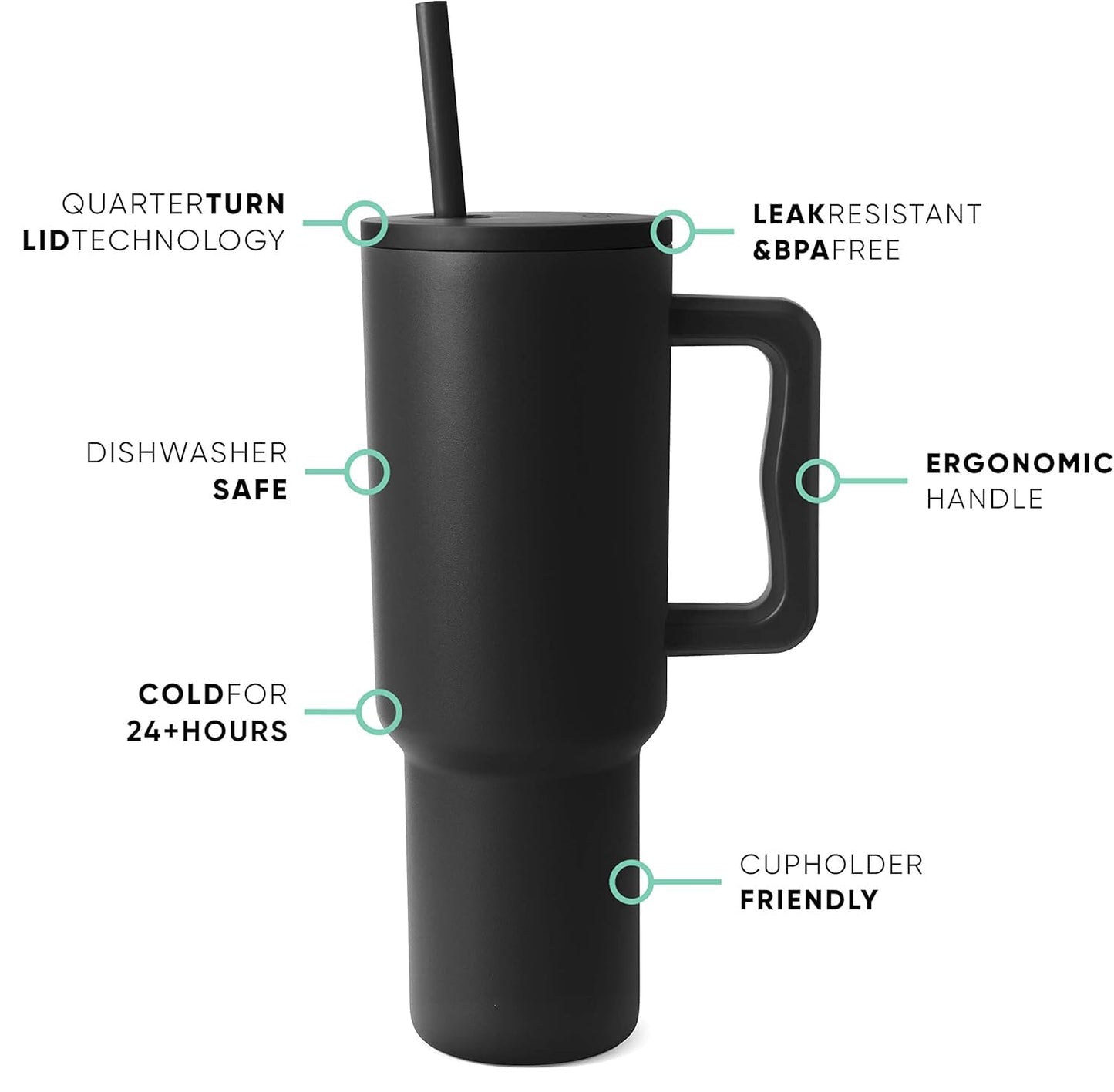 1200 ML HEAVY DUTY TUMBLER WITH STRAW ( BLACK)