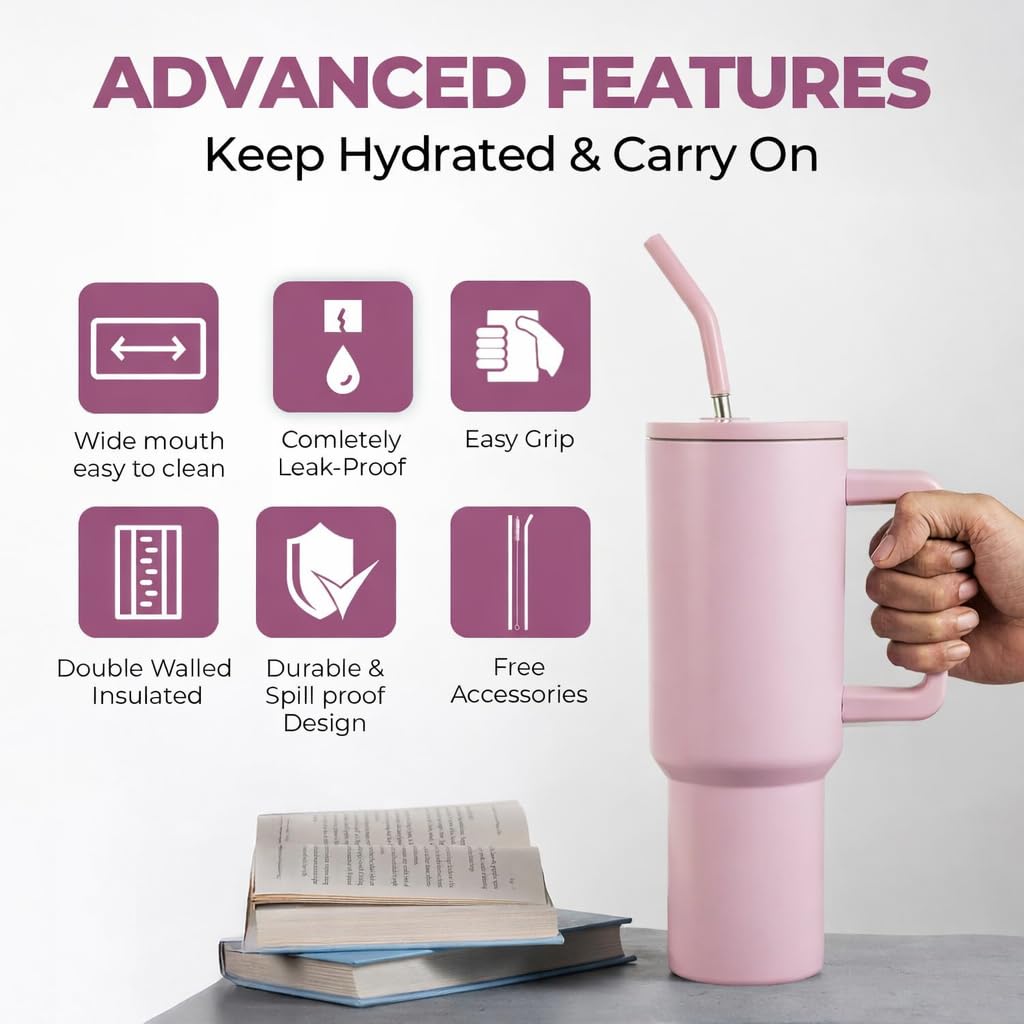 1200 ML HEAVY DUTY TUMBLER WITH STRAW ( PINK)