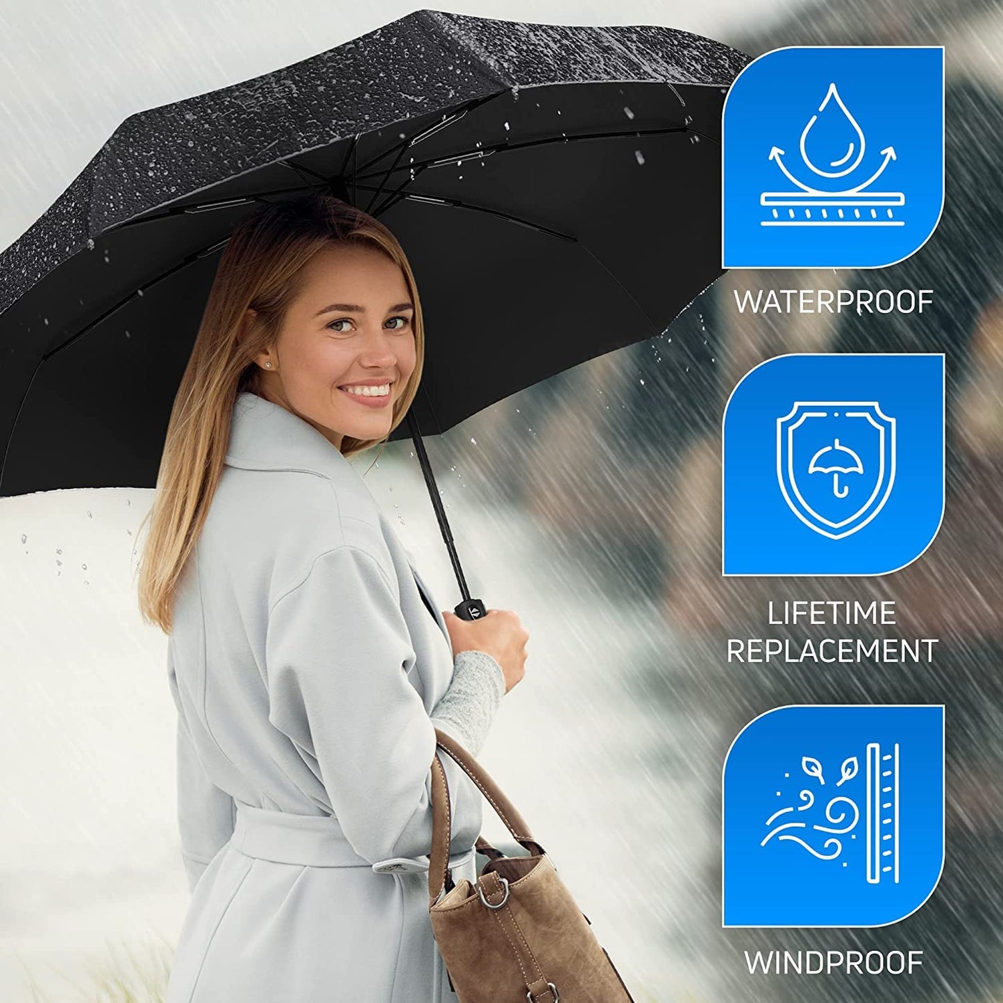 AUTOMATIC OPEN CLOSE UMBRELLA BLACK