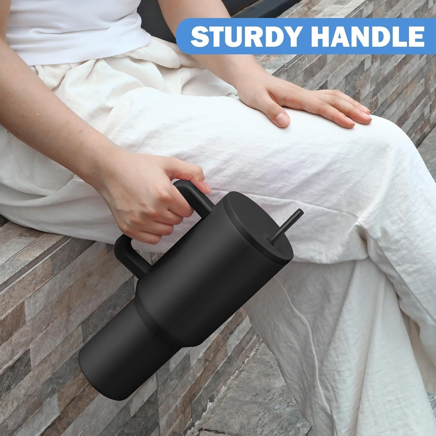 1200 ML HEAVY DUTY TUMBLER WITH STRAW ( BLACK)