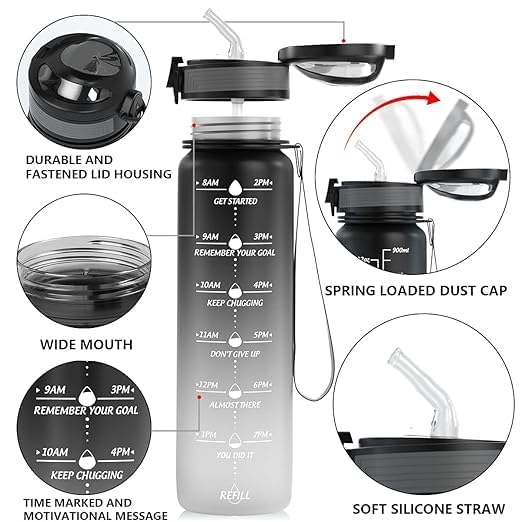 Transparent Motivational Water Bottle (900 ML)