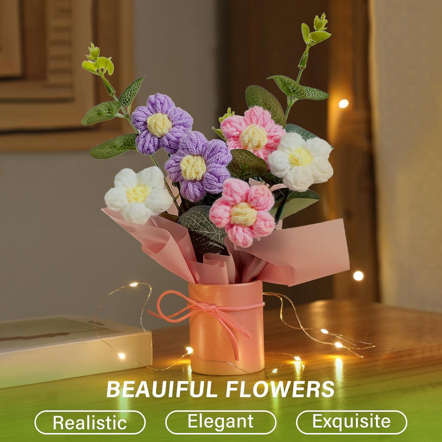 Artificial Crochet Flower Bouquet with LED Light