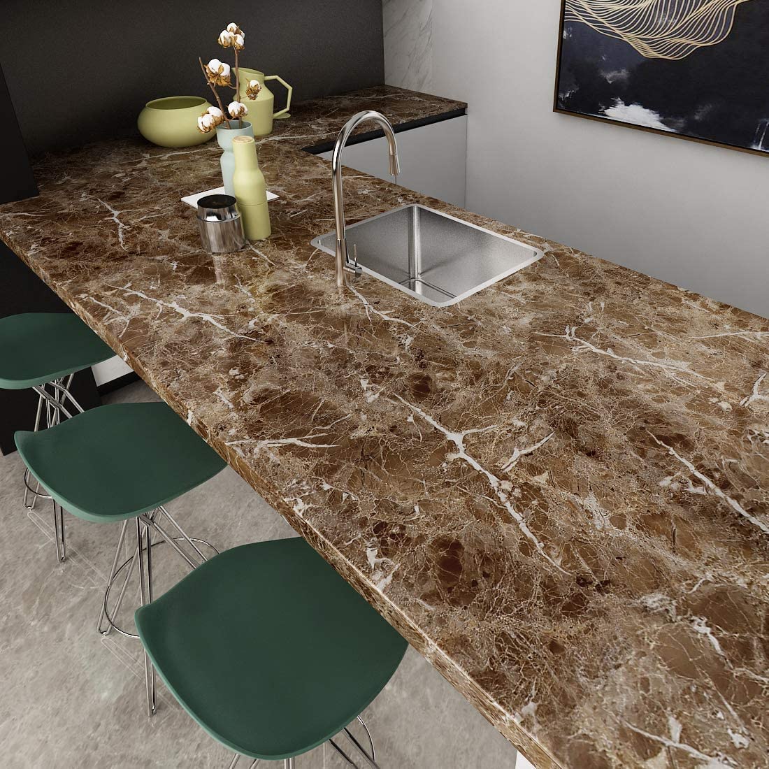 Brown Marble Aluminum Foil Kitchen Sticker Paper(60*200CM)