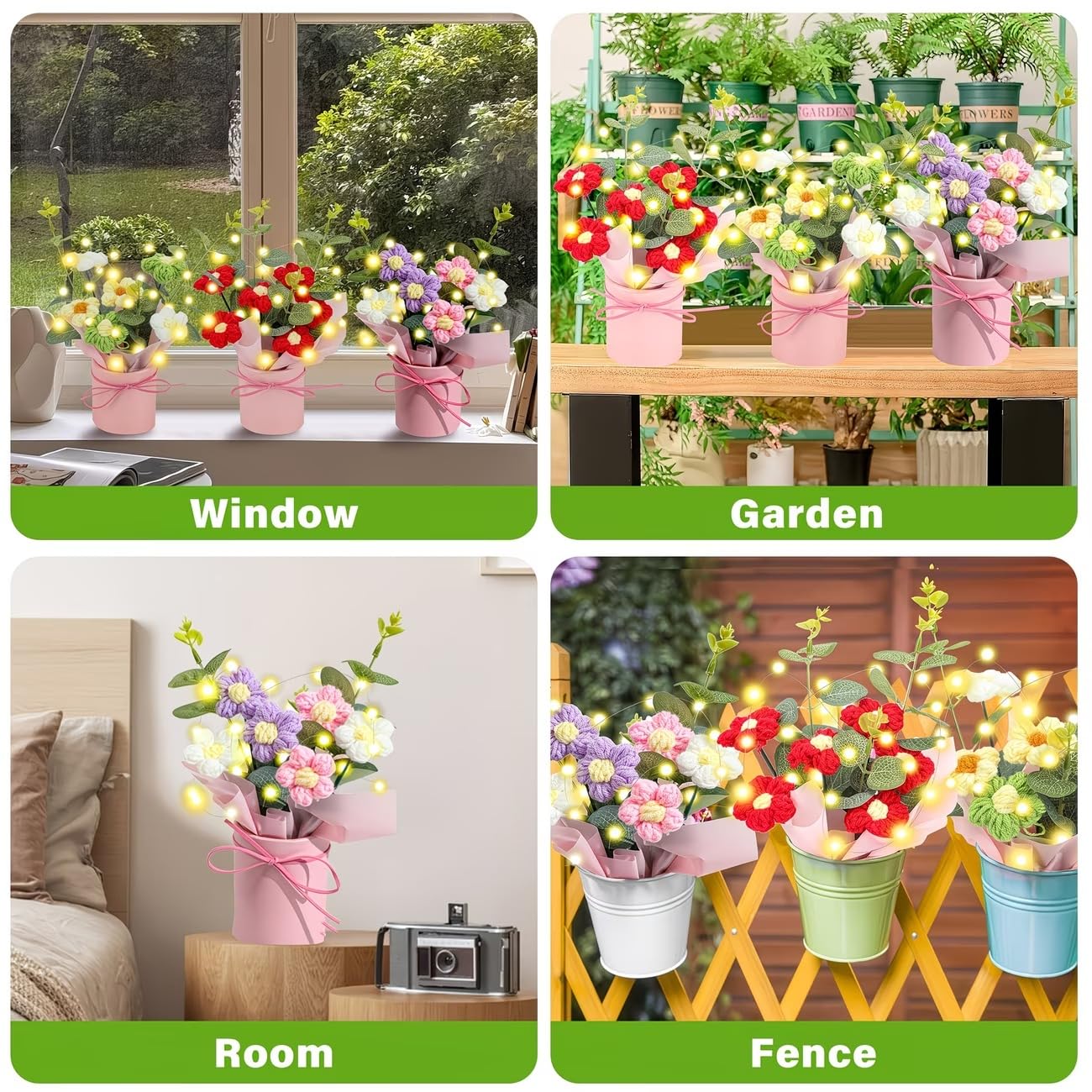 Artificial Crochet Flower Bouquet with LED Light