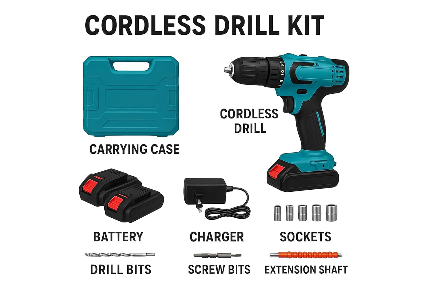 CORDLESS DRILL SET (DOUBLE BATTERY)