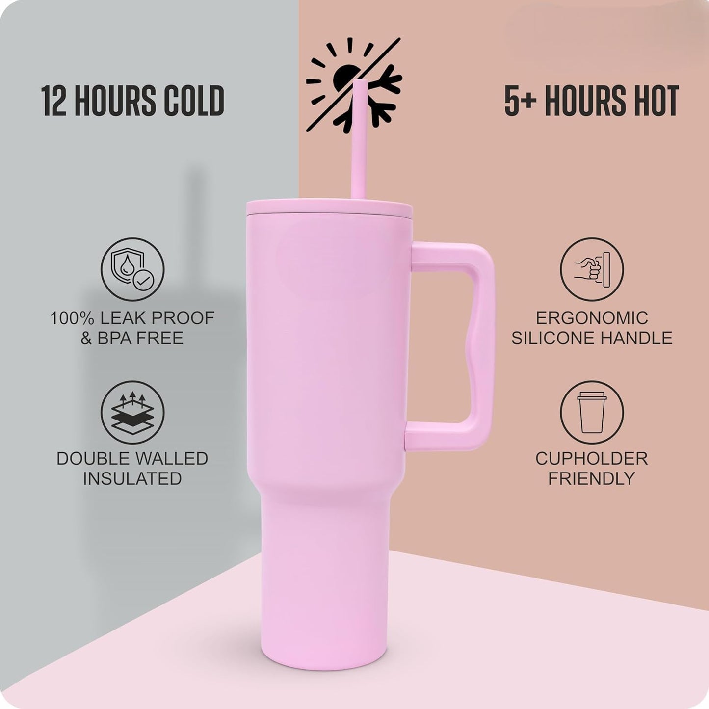 1200 ML HEAVY DUTY TUMBLER WITH STRAW ( PINK)