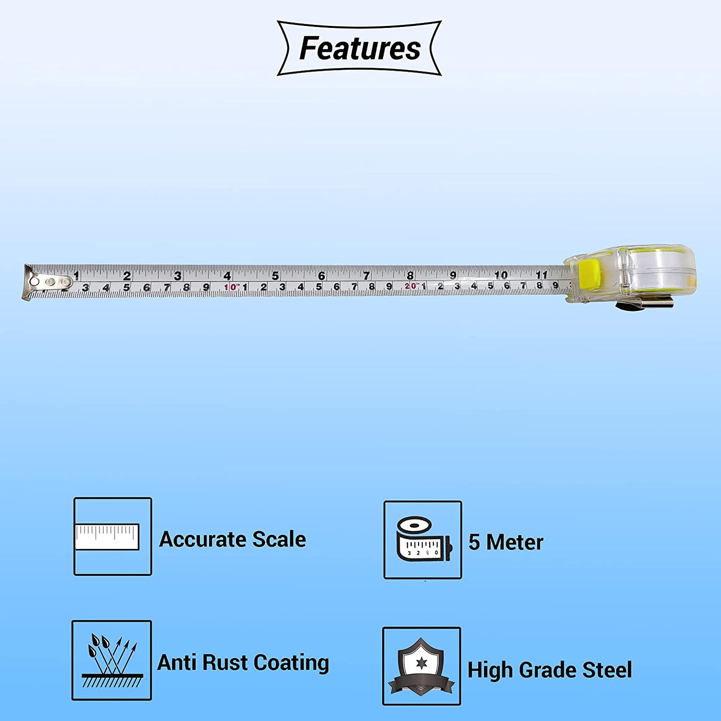 TRANSPARENT 5 MTR MEASURING TAPE