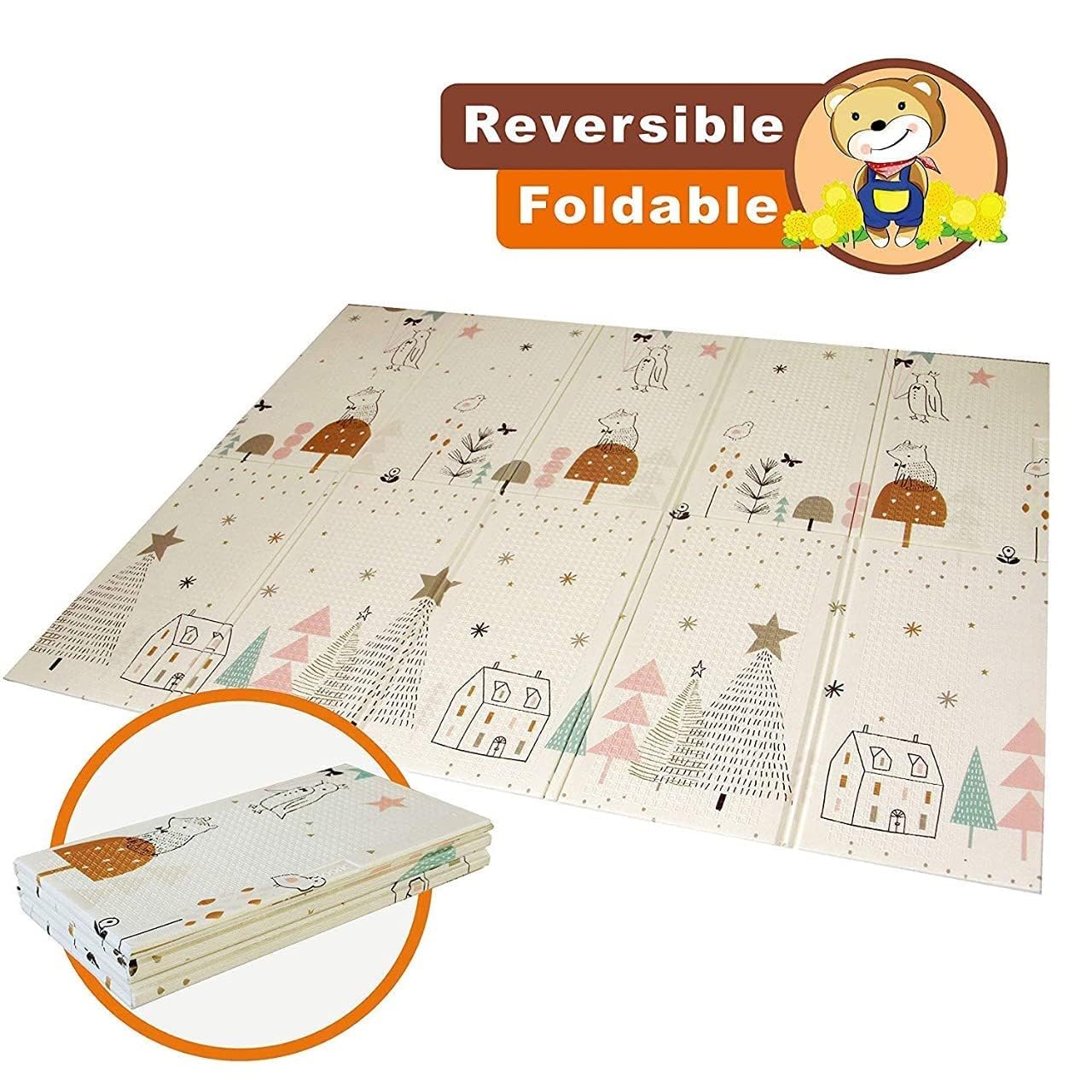 Extra Large Reversible Baby Play Mat | BPA-Free Foam Crawling Mat | Waterproof & Foldable | Tummy Time & Floor Play Mat (195.5 × 147 cm | 0.6 cm Thick)